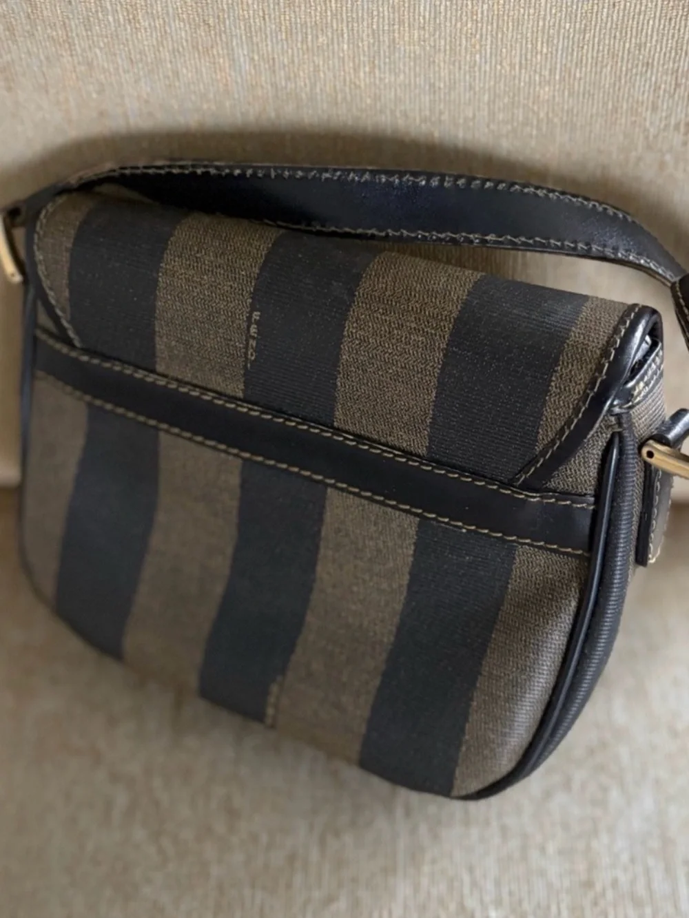 FENDI Vintage Striped Brown Crossbody Shoulder Bag